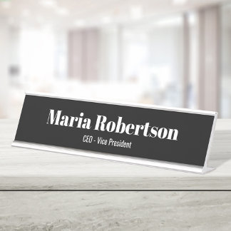 Placa De Mesa Preto comercial e branco simples personalizado