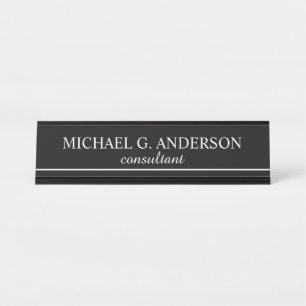 Placa De Mesa Preto e branco elegante profissional