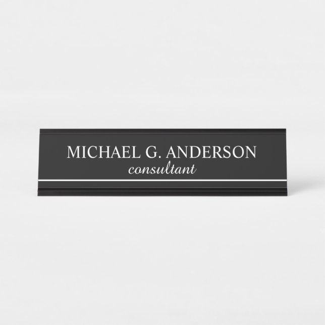 Placa De Mesa Preto e Branco Elegante profissional (Frente)