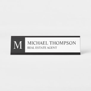 Placa De Mesa Preto e branco elegante profissional
