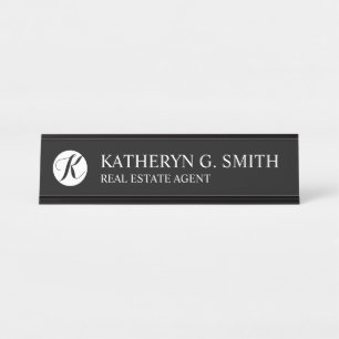 Placa De Mesa Preto e branco elegante profissional
