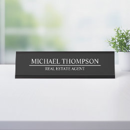 Placa De Mesa Preto e Branco Elegante profissional