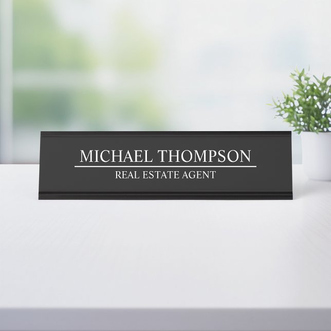 Placa De Mesa Preto e Branco Elegante profissional (Criador carregado)