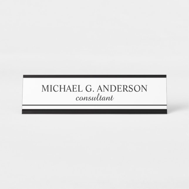 Placa De Mesa Preto e Branco Elegante profissional (Frente)