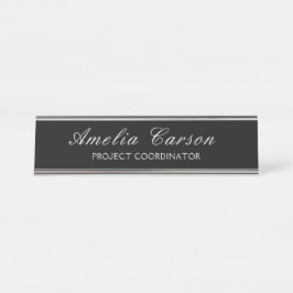 Placa De Mesa Preto e Branco Moderno - Adicionar Nome, Título