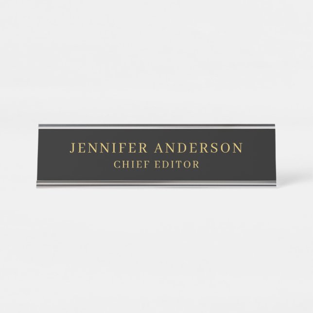 Placa De Mesa Preto e Dourado papel profissional moderno (Frente)