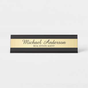 Placa De Mesa Preto Elegante profissional e Dourado