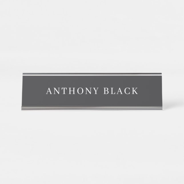 Placa De Mesa Preto fosco minimalista simples elegante clássico (Frente)