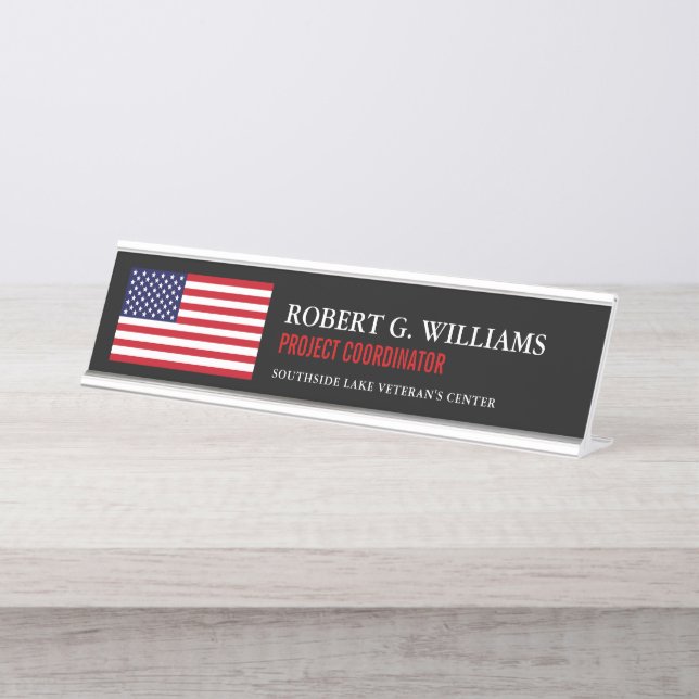 Placa De Mesa Preto personalizado da bandeira americana (Frente)