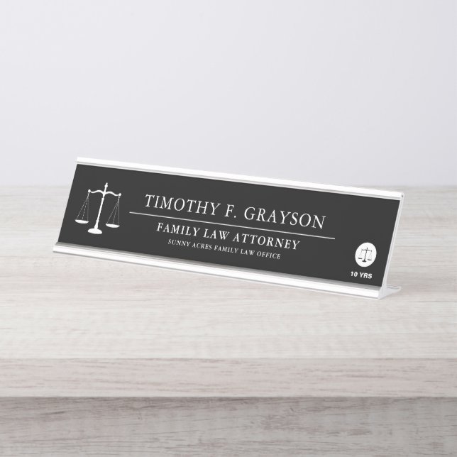 Placa De Mesa Preto Personalizado Profissional de Direito  (Frente)