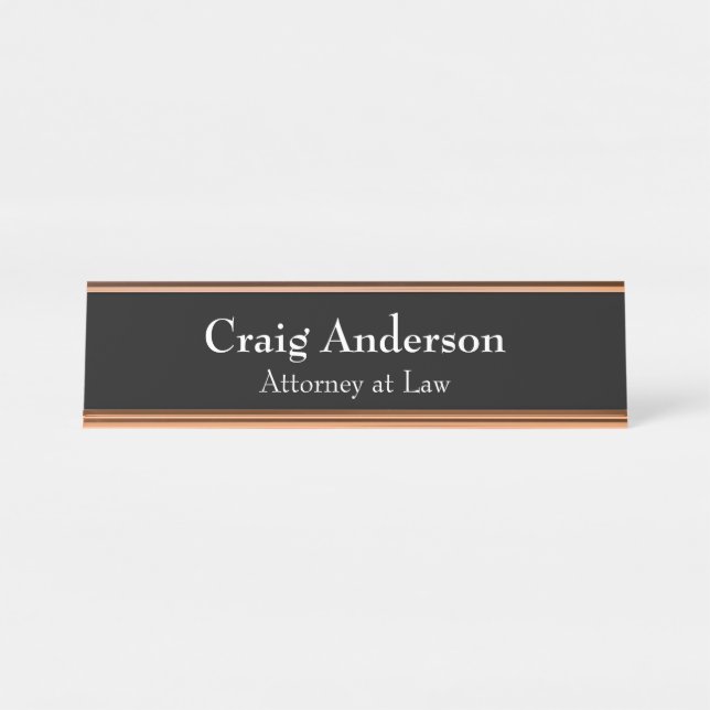 Placa De Mesa Preto Profissional Simples Clássico Elegante (Frente)