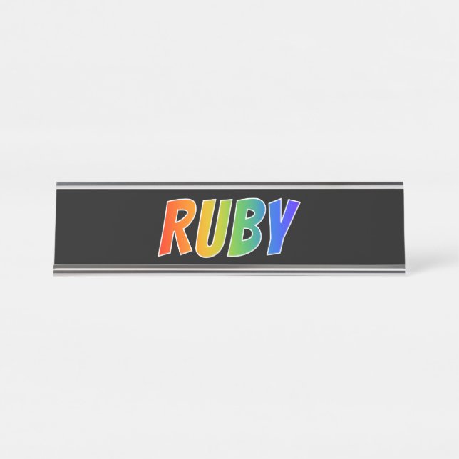 Placa De Mesa Primeiro Nome "RUBY": Divertido Arco-Íris (Frente)