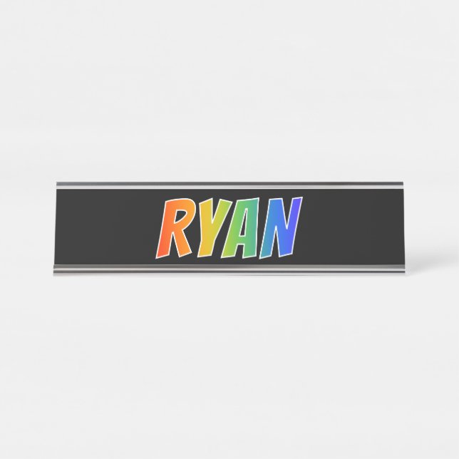 Placa De Mesa Primeiro Nome "RYAN": Divertido Coloração do Arco- (Frente)