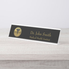 Placa De Mesa Professional 3D Gold Medical Caduceus Emblem