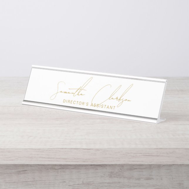 Placa De Mesa Professional Handwritten Gold Script Typography (Frente)