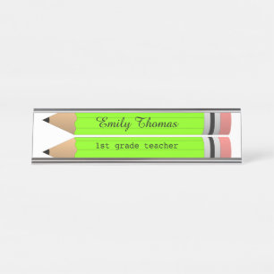 Placa De Mesa Professor de classe Green Pencils