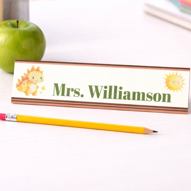 Placa De Mesa Professor Dinossauro Dino Bonitinho (Cute Dinosaur Name Plate for teacher, educator or just for fun. Personalized with name. )