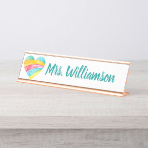 Placa De Mesa Professor Educador Professional Rainbow Heart