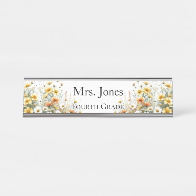 Placa De Mesa Professor Flor Selvagem Personalizada  (Frente)