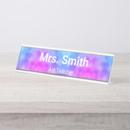 Placa De Mesa Professora de Arte de Padrão abstrato Azul e Roxo