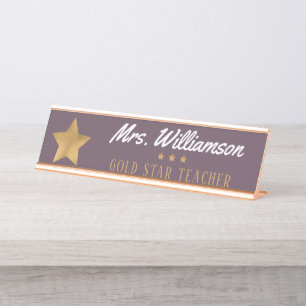 Placa De Mesa Professora educadora Dourada Star Professional