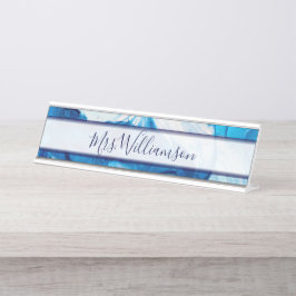 Placa De Mesa Professora Educadora Mármore Azul