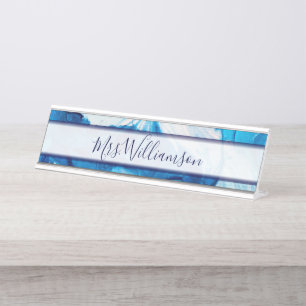 Placa De Mesa Professora Educadora Mármore Azul