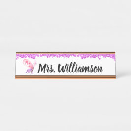 Placa De Mesa Professora Elegante de Borboleta Rosa-Pequena-Bril