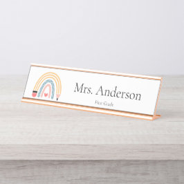 Placa De Mesa Professora Pencil Rainbow Preschool