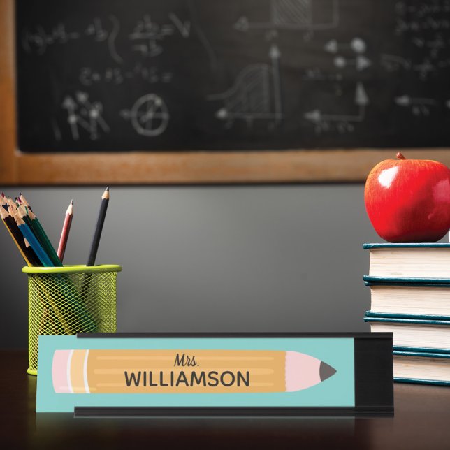 Placa De Mesa Professora Personalizada do Lápis Amarelo Escreven (Criador carregado)