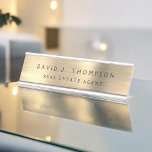 Placa De Mesa Profissional Dourado executivo clássico moderno<br><div class="desc">Luxury Gold Foil Metálica de Aço Inoxidável Mínimo de Nome da Empresa Placa com tipografia branca para os monogramas adicione seu próprio nome e cargo ou cargo. A placa de nome profissional de metal pode ser personalizada com seu nome. Entre em contato com o designer para obter itens correspondentes personalizados....</div>