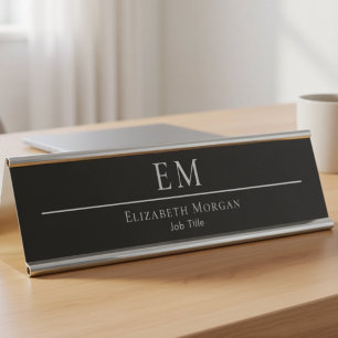 Placa De Mesa Profissional Monograma Minimalista Moderno Preto B