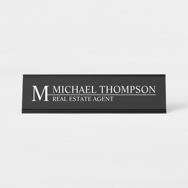 Placa De Mesa Profissional Personalizado Monograma e Nome (Frente)