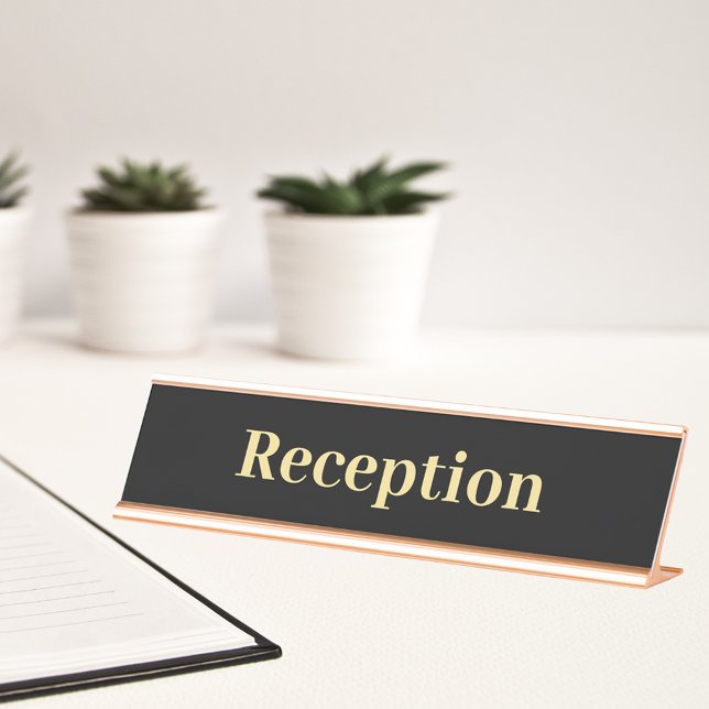 Placa De Mesa Recepção de escritório Dourado preto moderno (Modern Black Gold Professional Office Reception Desk Name Plate)