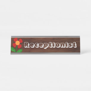 Placa De Mesa Recepcionista. Flor de vassoura alegre