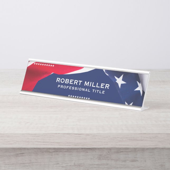 Placa De Mesa Red White & Blue-USA Flag Stars And Stripes 4 (Frente)