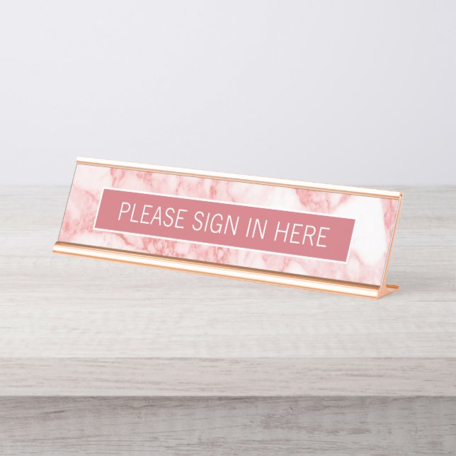 Placa De Mesa Registre-se aqui - Blush Rosa Marble (Frente)