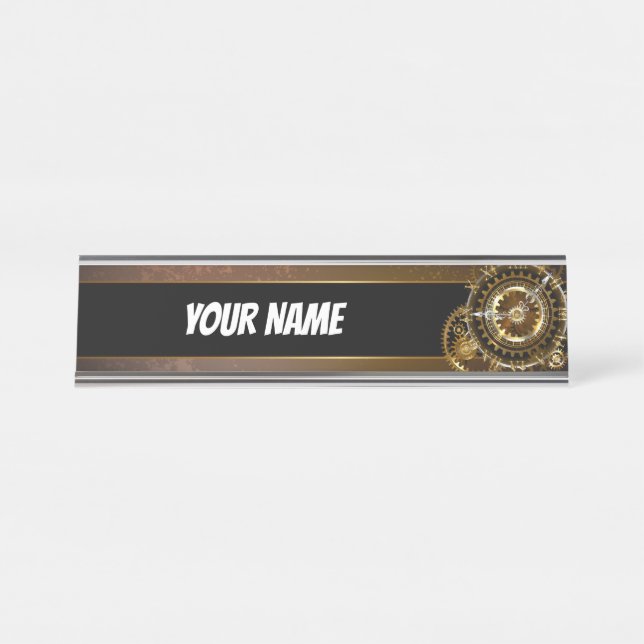 Placa De Mesa Relógio a vapor com engrenagens antigas (Frente)