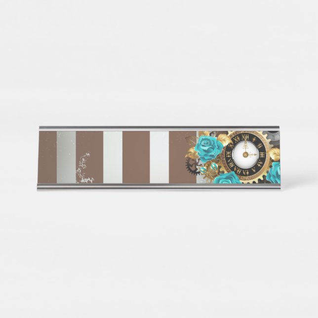 Placa De Mesa Relógio e Rosas de Turquesa em Striping (Frente)