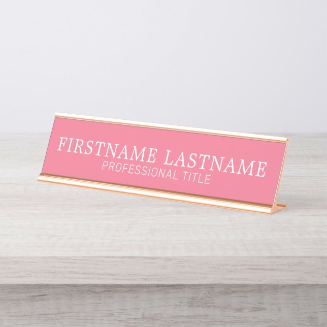 Placa De Mesa Rosa Básico Branco Tradicional Nome e Título (Frente)