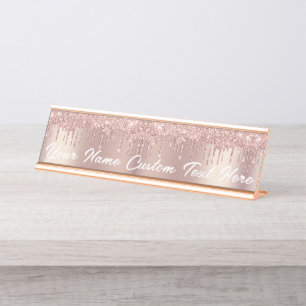 Placa De Mesa Rosa Dourada Brilhante Escamuflada Coloca o nome d