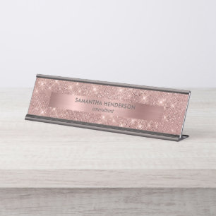 Placa De Mesa Rosa Dourado Faux Shimmer e Foil