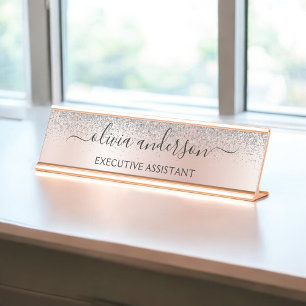 Placa De Mesa Rosa Dourado - Monograma brilhante cor-de-rosa