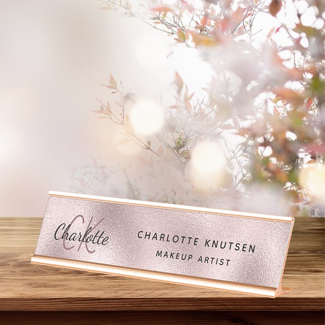 Placa De Mesa Rosa dourado monograma profissional moderno (Criador carregado)