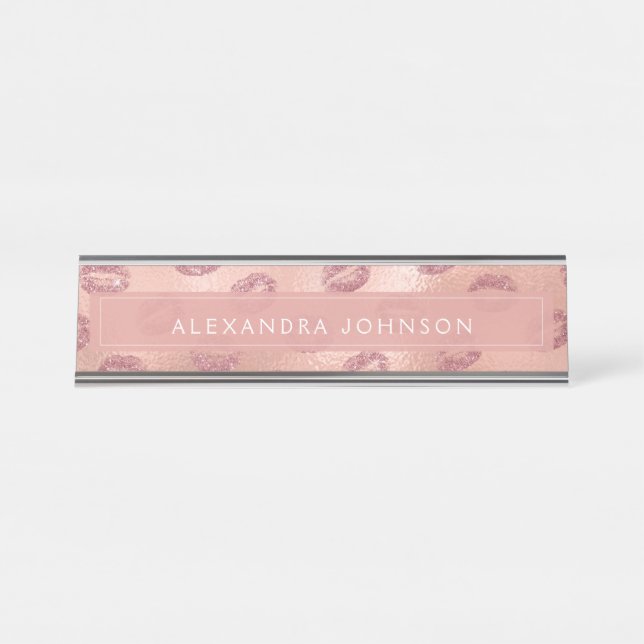 Placa De Mesa Rosa Gold Foil Pink Lábios Makeup Artista (Frente)