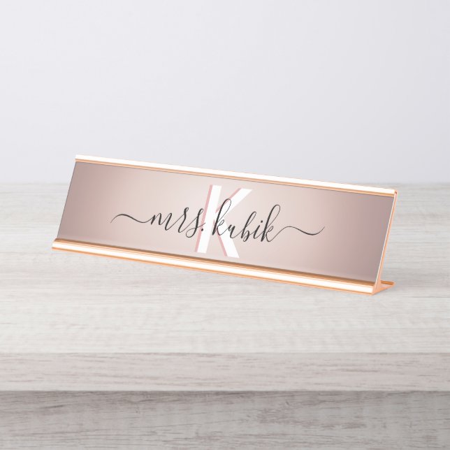 Placa De Mesa Rosa Gold Foil Teacher Desk Name Placa (Frente)