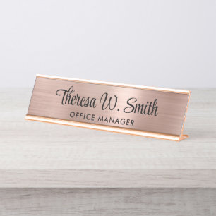 Placa De Mesa Rosa profissional de script elegante Dourado