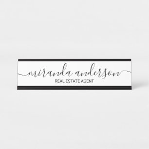 Placa De Mesa Roteiro moderno profissional preto e branco