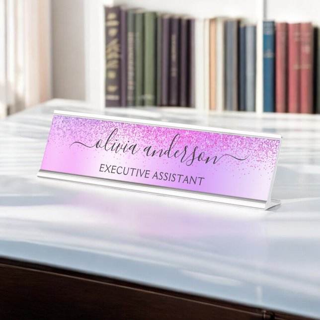 Placa De Mesa Roteiro Roxo Monograma Glitter Sparkle (Criador carregado)