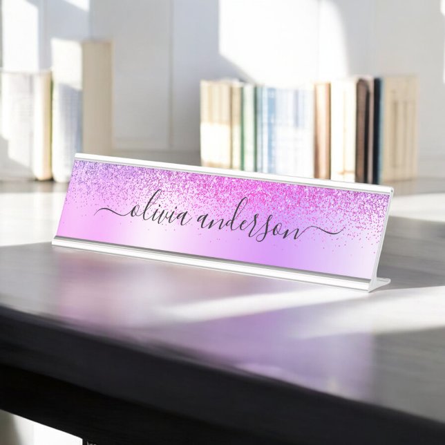 Placa De Mesa Roteiro Roxo Monograma Glitter Sparkle (Criador carregado)